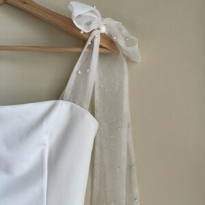 Lulu's White Mini Dress with Sheer Pearl Detail